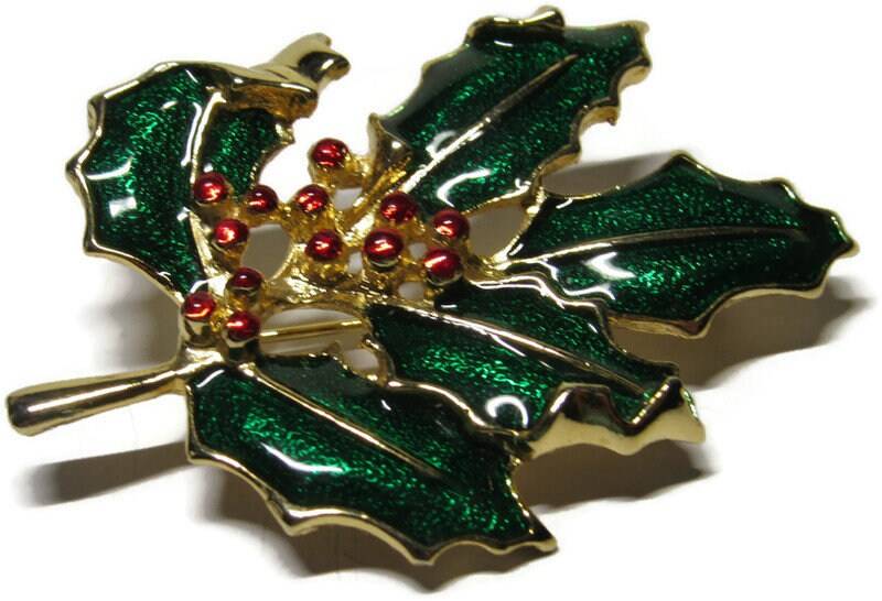 Vintage Stechpalmen Beeren Brosche Emaillierte Weihnachts Anstecknadel von Calidebs