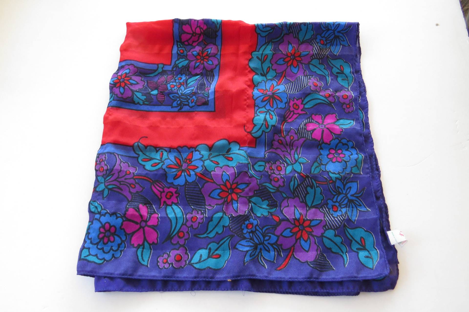 Vtg Lebendige Italienisch Gemacht-Polyester-Schal Blau Lila Rot Petrol von Calidebs