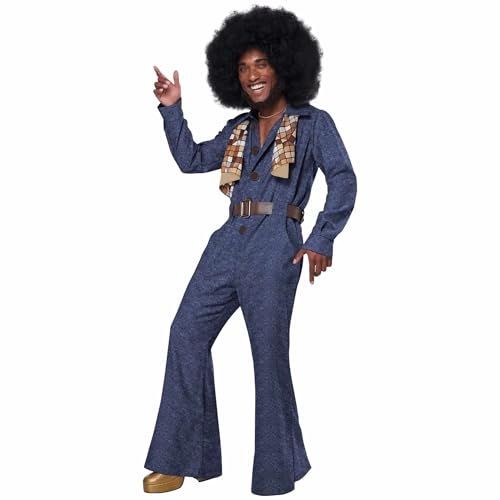 Herren 70er Jahre Denim Jumpsuit Erwachsene Halloween Kostüm - mehrfarbig - Brust 100/104 cm/M von California Costumes