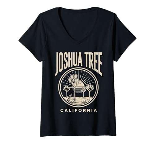 Damen Joshua Tree California Kreisdesign T-Shirt mit V-Ausschnitt Damen Joshua Tree California Kreisdesign T-Shirt mit V-Ausschnitt von California Nature Travel City Explorer Apparel