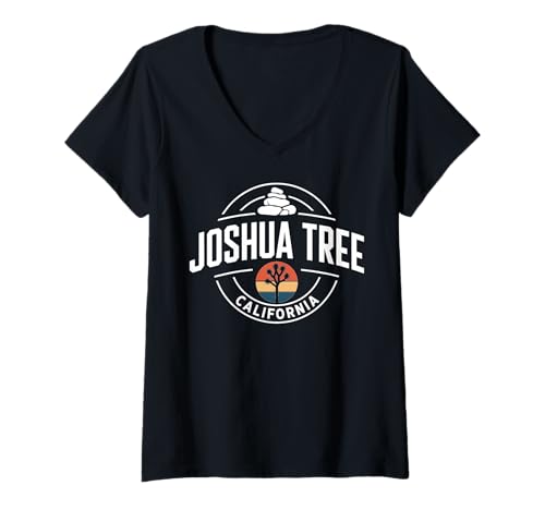 Damen Joshua Tree California Kreisdesign T-Shirt mit V-Ausschnitt Damen Joshua Tree California Kreisdesign T-Shirt mit V-Ausschnitt von California Nature Travel City Explorer Apparel