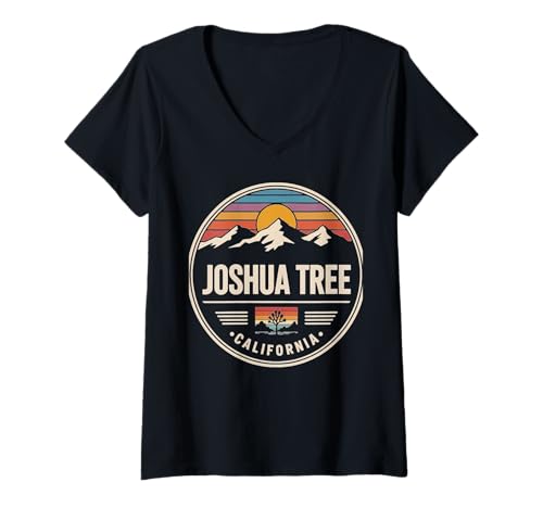 Damen Joshua Tree California Kreisdesign T-Shirt mit V-Ausschnitt Damen Joshua Tree California Kreisdesign T-Shirt mit V-Ausschnitt von California Nature Travel City Explorer Apparel