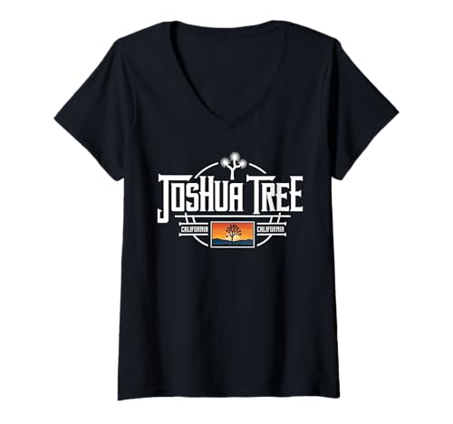 Damen Joshua Tree California Kreisdesign T-Shirt mit V-Ausschnitt Damen Joshua Tree California Kreisdesign T-Shirt mit V-Ausschnitt von California Nature Travel City Explorer Apparel