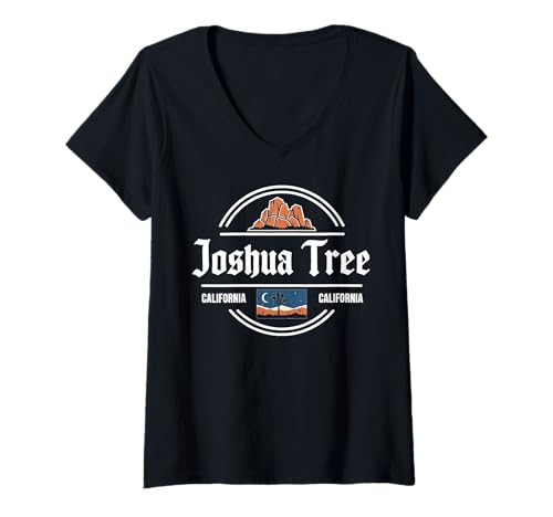 Damen Joshua Tree California Kreisdesign T-Shirt mit V-Ausschnitt von California Nature Travel City Explorer Apparel