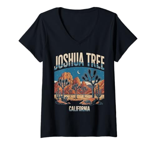 Damen Joshua Tree California Kreisdesign T-Shirt mit V-Ausschnitt Damen Joshua Tree California Kreisdesign T-Shirt mit V-Ausschnitt von California Nature Travel City Explorer Apparel