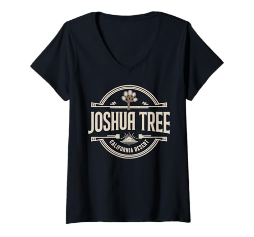 Damen Joshua Tree California Kreisdesign T-Shirt mit V-Ausschnitt von California Nature Travel City Explorer Apparel