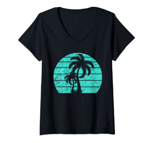 Damen California Republic Türkisfarbenes Palmen Strand Palme T-Shirt mit V-Ausschnitt von California Republic Türkisfarbenes Palm Shirt