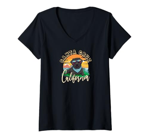 Damen Retro Santa Cruz California Beach Black Labrador Dog Breed T-Shirt mit V-Ausschnitt Damen Retro Santa Cruz California Beach Black Labrador Dog Breed T-Shirt mit V-Ausschnitt von California Retro Tees