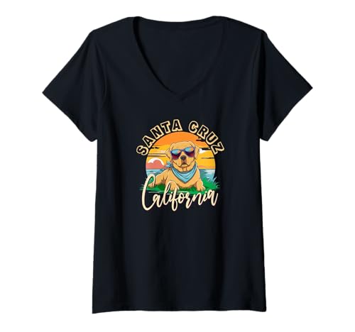 Damen Retro Santa Cruz California Beach Labrador Dog Breed T-Shirt mit V-Ausschnitt Damen Retro Santa Cruz California Beach Labrador Dog Breed T-Shirt mit V-Ausschnitt von California Retro Tees