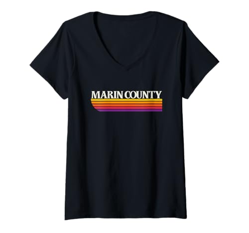 Damen Marin County California Retro-Grafik – Marin County CA T-Shirt mit V-Ausschnitt Damen Marin County California Retro-Grafik – Marin County CA T-Shirt mit V-Ausschnitt von California Throwbacks