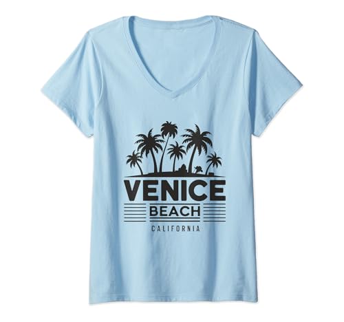 Damen Venice Beach Kalifornien T-Shirt mit V-Ausschnitt von California Venice Beach Design