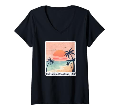 Damen Sunset Beach Vibes an der kalifornischen Küste T-Shirt mit V-Ausschnitt Damen Sunset Beach Vibes an der kalifornischen Küste T-Shirt mit V-Ausschnitt von California Vibes with Sunset Collection
