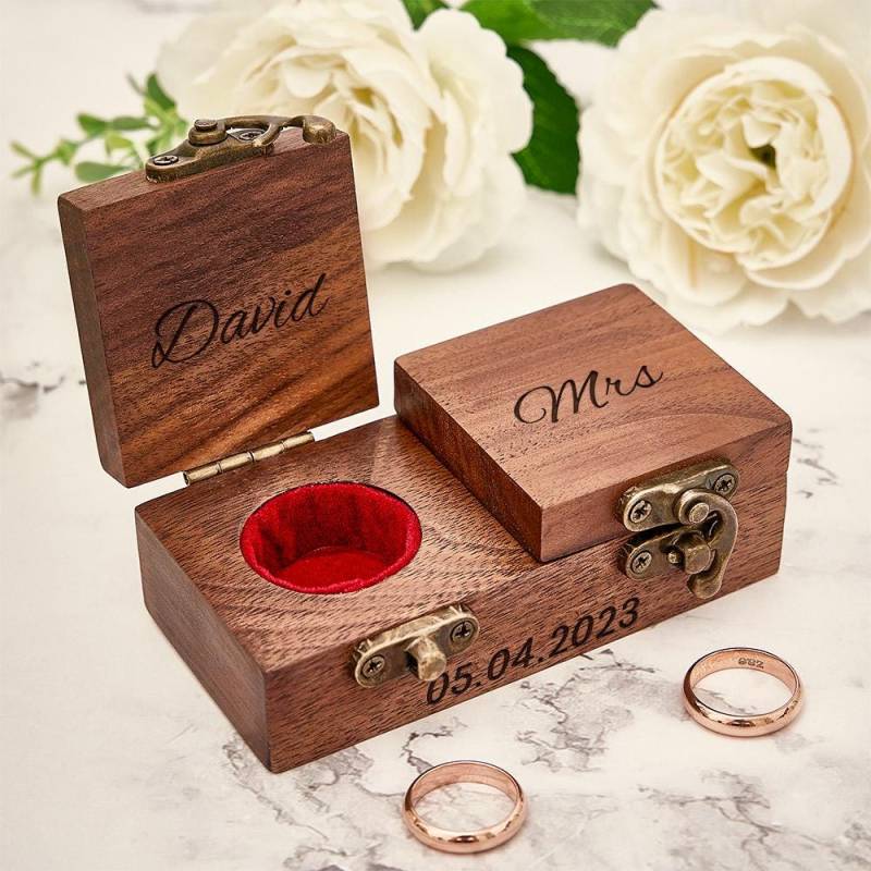 Personalisierte Walnuss Doppelring Box Hochzeit Andenken von CaliforniaDeStudio