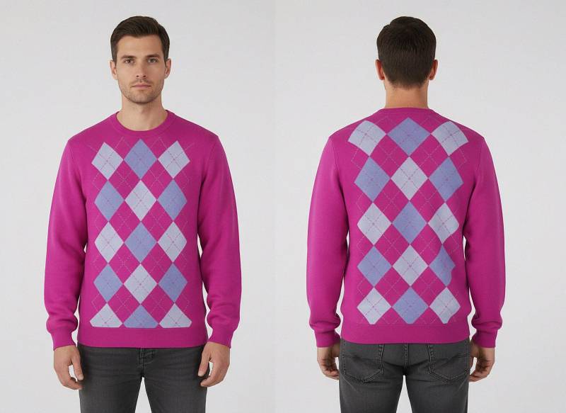 Rosa Argyle Pullover K-Pop Inspiriert Y2K Rundhalsausschnitt von CaliforniaDeStudio