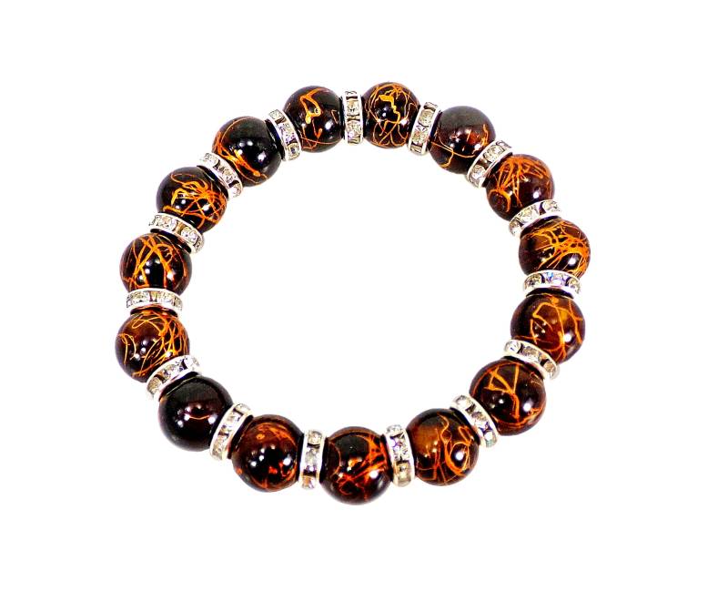 Braunes Und Goldenes Glasperlen-stretch-Armband Mit Kristall-Spacer-Perlen Handbemalten Glasperlen in Einem Mix Aus Braun - Goldfarben von CalisaDesigns