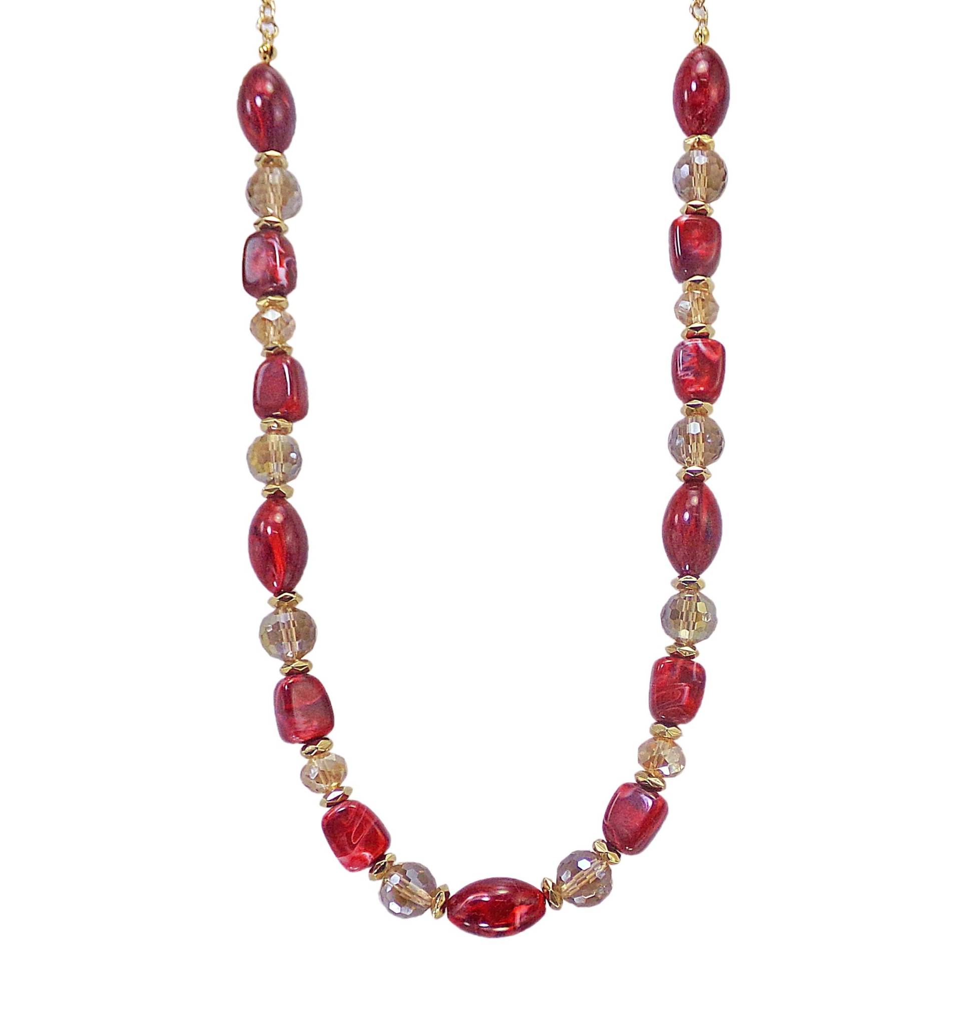 Rote Beerenfarbene Perlenkette Gemischt Mit Goldenen Champagnerfarbenen Glasperlen von CalisaDesigns