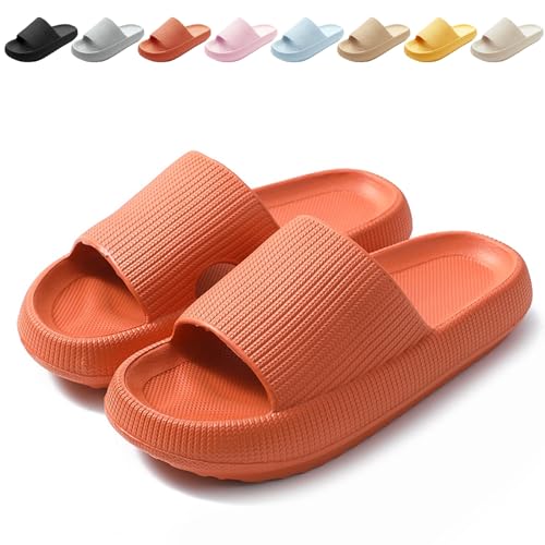 Calish Badeschuhe Herren Damen Cozislides Original Slippers Cloudyzz Schlappen Wolke Rutschfeste Badelatschen Hausschuhe Sommer Pantoletten Badeschlappen Flip Flops Indoor/Outdoor, Orange, 44-45 EU von Calish