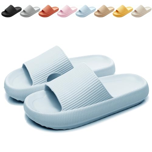 Calish Badeschuhe Herren Damen Cozislides Original Slippers Cloudyzz Schlappen Wolke rutschfeste Badelatschen Hausschuhe Sommer Pantoletten Badeschlappen Flip Flops Indoor/Outdoor, Blau, 38-39 EU von Calish