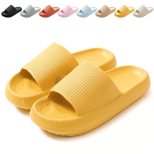 Calish Badeschuhe Herren Damen Cozislides Original Slippers Cloudyzz Schlappen Wolke rutschfeste Badelatschen Hausschuhe Sommer Pantoletten Badeschlappen Flip Flops Indoor/Outdoor, Gelb, 40-41 EU von Calish