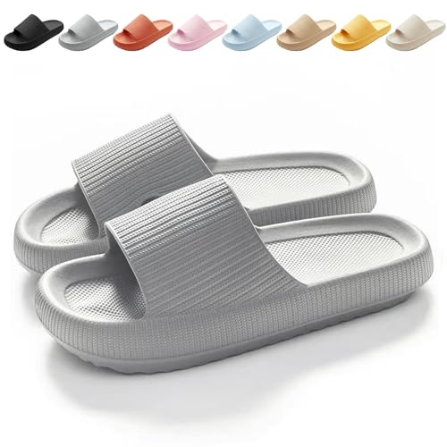 Calish Badeschuhe Herren Damen Cozislides Original Slippers Cloudyzz Schlappen Wolke Rutschfeste Badelatschen Hausschuhe Sommer Pantoletten Badeschlappen Flip Flops Indoor/Outdoor, Grau, 40-41 EU von Calish