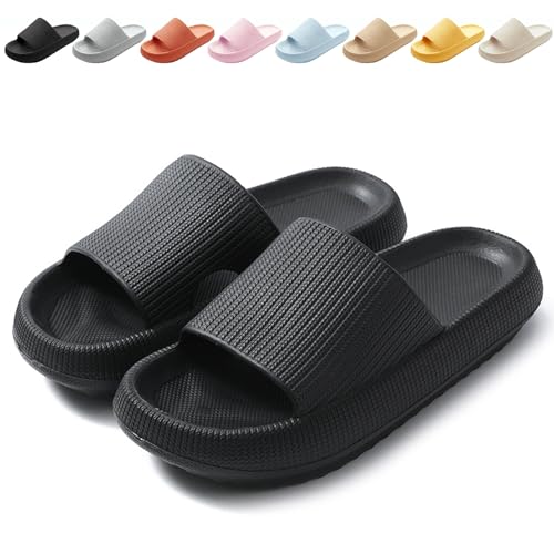Calish Badeschuhe Herren Damen Cozislides Original Slippers Cloudyzz Schlappen Wolke Rutschfeste Badelatschen Hausschuhe Sommer Pantoletten Badeschlappen Flip Flops Indoor/Outdoor, Schwarz, 38-39 EU von Calish