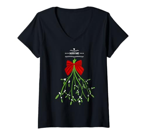 Damen Kiss me Under The Misteltoe Christmas T-Shirt mit V-Ausschnitt Damen Kiss me Under The Misteltoe Christmas T-Shirt mit V-Ausschnitt von Calitu