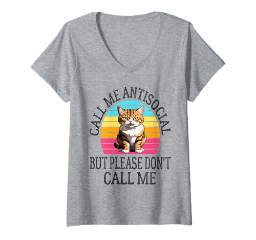 Damen Nenn Mich asozial, Aber Bitte nenn Mich Nicht lustig introvertiert T-Shirt mit V-Ausschnitt Damen Nenn Mich asozial, Aber Bitte nenn Mich Nicht lustig introvertiert T-Shirt mit V-Ausschnitt von Call Me Antisocial But Please Don't Call Me Funny