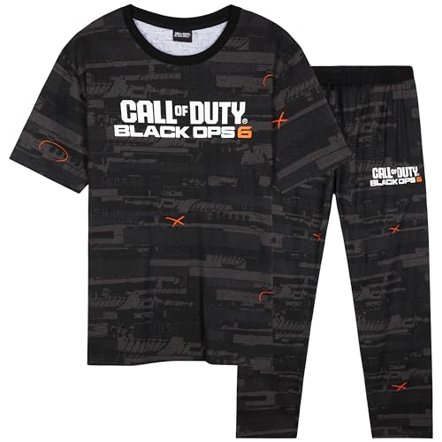 Call of Duty Pyjama Herren Schlafanzug Baumwolle Black Ops 6 Männer Pyjama Set 2-Teilig COD Gamer Geschenke für Männer (XL, Schwarz) von Call of Duty