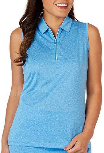 Callaway Damen Ärmelloses Golf-Poloshirt mit Viertel-Reißverschluss, meliert Golfshirt, Ibiza Blue Htr, Medium von Callaway