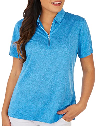 Callaway Damen Golf-Poloshirt mit kurzem Reißverschluss, meliert, kurzärmlig Golfshirt, Blue Sea Star Htr, Large von Callaway