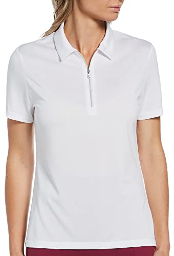 Callaway Damen Golf-Poloshirt mit kurzem Reißverschluss, meliert, kurzärmlig Golfshirt, Weiß glänzend, Small von Callaway