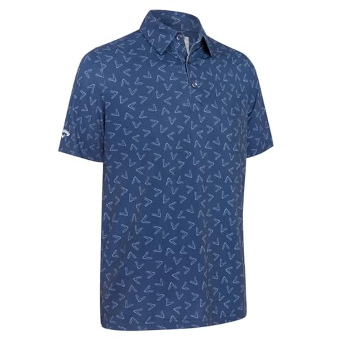 Callaway Golf Herren 2025 Allover Large Chev Golf Poloshirt - Peacoat - L von Callaway