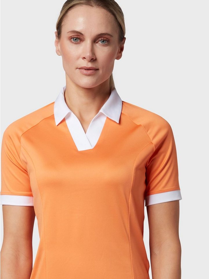 Callaway Poloshirt Callaway V-Placket Colourblock Women's Polo In Nectarine Damen (1-tlg) Opti-Dri™ I Swing Tech™ von Callaway