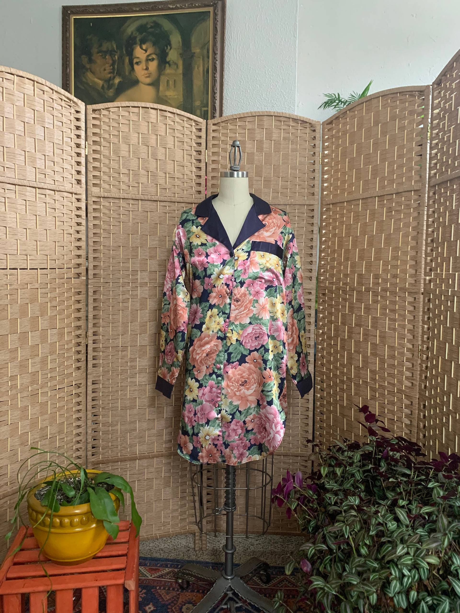 Vintage 90Er Jahre Kathryn Fleece Lined Floral Sleep Shirt . - Small/Medium von Calligramme