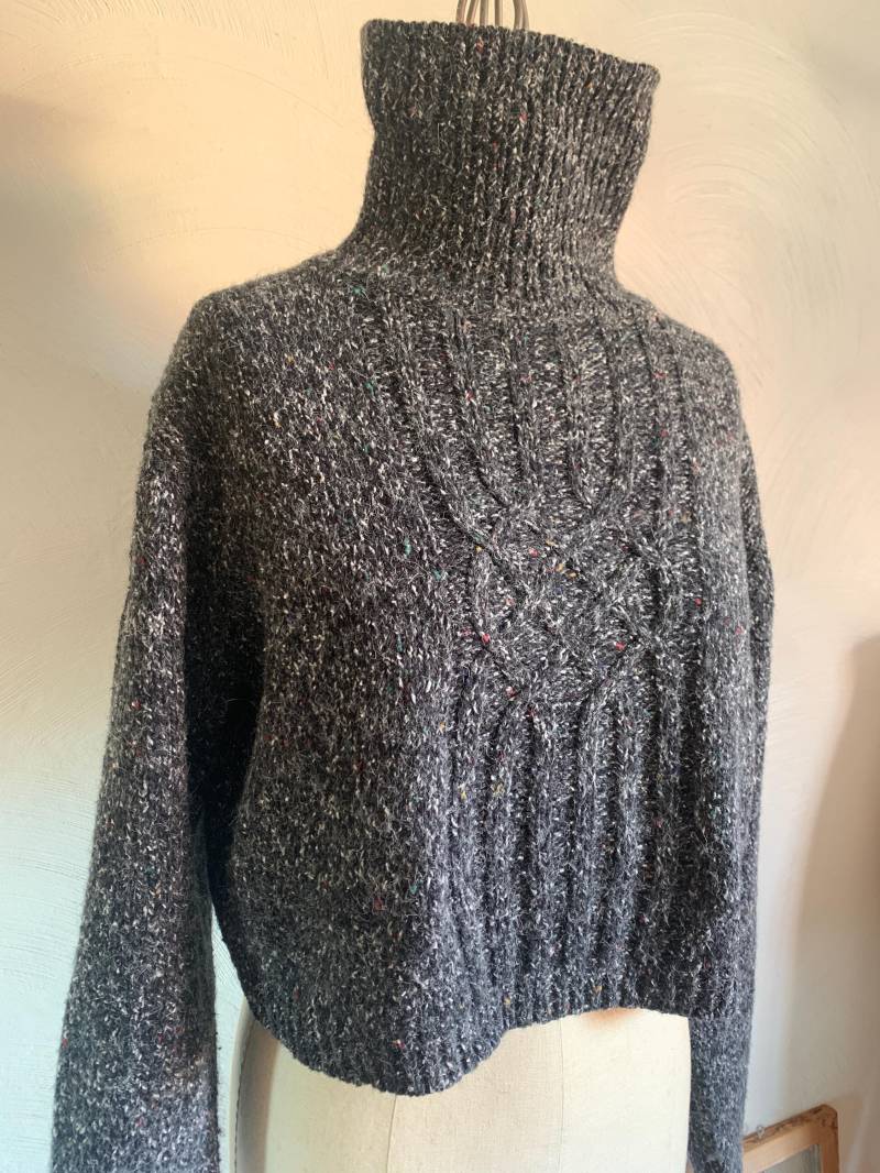 Vtg Paris Forêt De Framboise Grau Gewebter Strick Rollkragenpullover Crop Heavy L von Calligramme