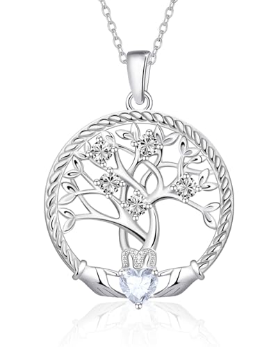 Baum des Lebens Halskette Damen 925 Sterling Silber Lebensbaum Anhänger Kette Mit Geburtsstein April Geburtstag Jahrestag Schmuck Geschenk für Damen Mädchen Freundin Mutter Stammbaum Anhaenger Kette von Calliora