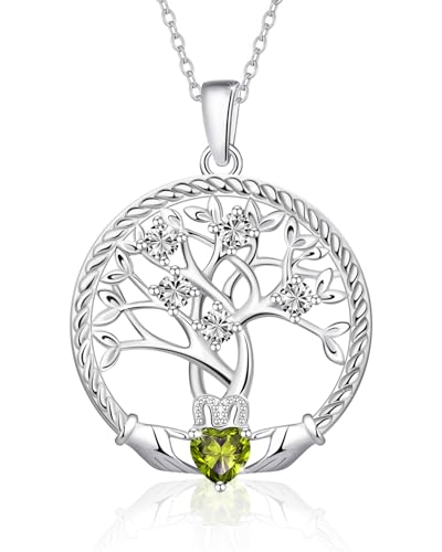 Baum des Lebens Halskette Damen 925 Sterling Silber Lebensbaum Anhänger Kette Mit Geburtsstein August Geburtstag Jahrestag Schmuck Geschenk für Damen Mädchen Freundin Mutter Stammbaum Anhaenger Kette von Calliora