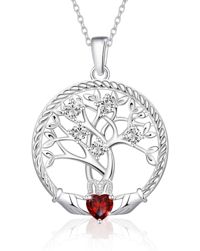 Baum des Lebens Halskette Damen 925 Sterling Silber Lebensbaum Anhänger Kette Mit Geburtsstein Januar Geburtstag Jahrestag Schmuck Geschenk für Damen Mädchen Freundin Mutter Stammbaum Anhaenger Kette von Calliora