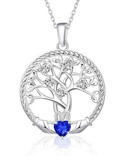Baum des Lebens Halskette Damen 925 Sterling Silber Lebensbaum Anhänger Kette Mit Geburtsstein September Geburtstag Jahrestag Schmuck Geschenk Damen Mädchen Freundin Mutter Stammbaum Anhaenger Kette von Calliora