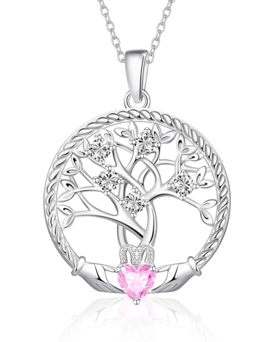 Baum des Lebens Halskette Damen 925 Sterling Silber Lebensbaum Anhänger Kette Mit Oktober Geburtsstein Geburtstag Jahrestag Schmuck Geschenk für Damen Mädchen Freundin Mutter Stammbaum Anhaenger Kette von Calliora