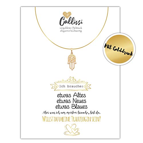 Geschenk für die Trauzeugin, Kette Gold, 18 Karat vergoldet Callissi, Damen Schmuck, Karte mit Spruch, Geschenkkarte gold, Goldenekarte, Willst du meine Trauzeugin sein? Hochzeit, Freundschaftskette von Callissi