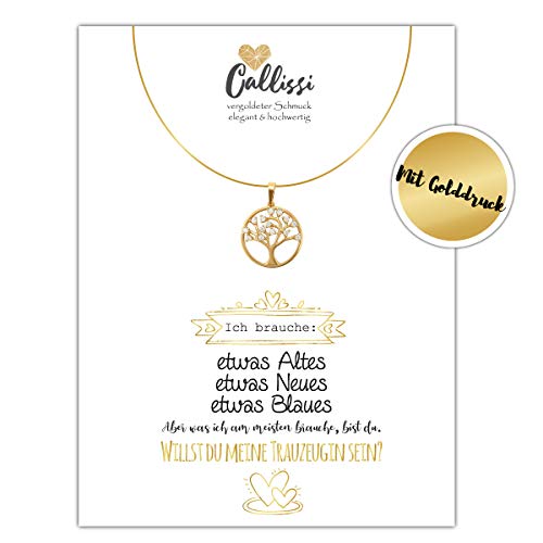 Geschenk für die Trauzeugin, Kette Gold, 18 Karat vergoldet Callissi, Damen Schmuck, Karte mit Spruch, Geschenkkarte gold, Goldenekarte, Willst du meine Trauzeugin sein? Hochzeit, Freundschaftskette von Callissi