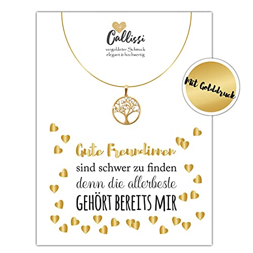 Geschenk für die beste Freundin - Kette Gold - 18 Karat vergoldet - Callissi Damen Schmuck - Karte mit Spruch Geschenkkarte gold - Goldene Karte - Freundschaftsband – Freundschaftskette von Callissi