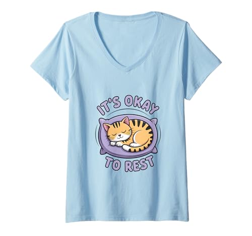 Damen Self Care Motivierende Katze T-Shirt mit V-Ausschnitt Damen Self Care Motivierende Katze T-Shirt mit V-Ausschnitt von Calm Mind Self Care Apparel