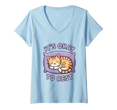 Damen Self Care Motivierende Katze T-Shirt mit V-Ausschnitt Damen Self Care Motivierende Katze T-Shirt mit V-Ausschnitt von Calm Mind Self Care Apparel