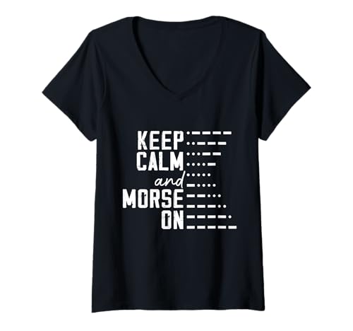 Damen Keep Calm Morsecode-Design T-Shirt mit V-Ausschnitt Damen Keep Calm Morsecode-Design T-Shirt mit V-Ausschnitt von Calm Morse Designs
