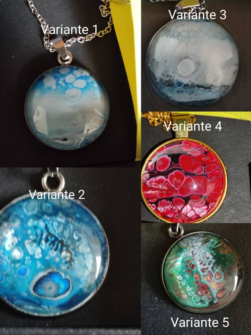 Halskette Mit Anhänger Abstraktes Acrylbild Unter Cabochon Einzelstück Halskette Mit Anhänger Abstraktes Acrylbild Unter Cabochon Einzelstück von CalmDesignCreations