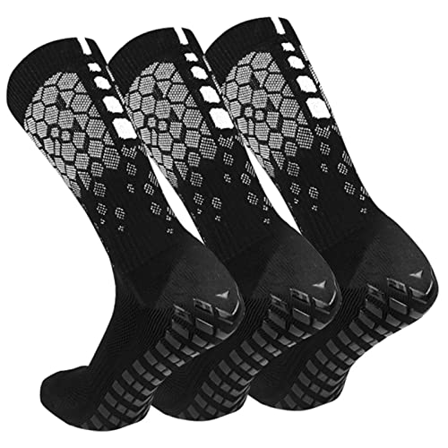 CalmGeek Fussball Socken Herren 3 Paar Rutschfeste Fußballsocken Grip Socken Fussball für Männer und Frauen Atmungsaktive Sportsocken mit Grippern für Fußball Basketball Yoga Laufen Radfahren von CalmGeek