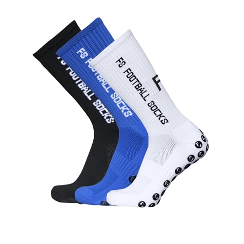 CalmGeek Fussball Socken Grip Socken Fussball Herren Drei Paare Sportsocken Größe 39-46 Outdoor Sport Laufsocken Kompressionsstretch für Basketball Hockey Laufen Bergsteigen Marathons von CalmGeek