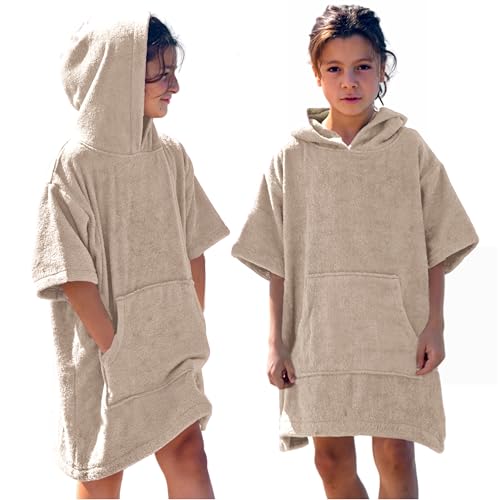 CalmyBEACH Frottee Badeponcho Kinder Mädchen - Jungen Surf Poncho 100% Baumwolle Strandponcho Handtuch mit Kapuze Umziehhilfe von CalmyBEACH